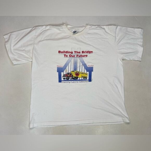 VINTAGE Shop Rite Building Bridge To Our Future T-shirt Men XL 90s Single Stitch - Picture 1 of 9